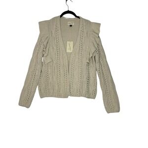 Universal Thread Womens Ruffle Shoulder Open Cable Knit Cardigan Sweater Small‎
